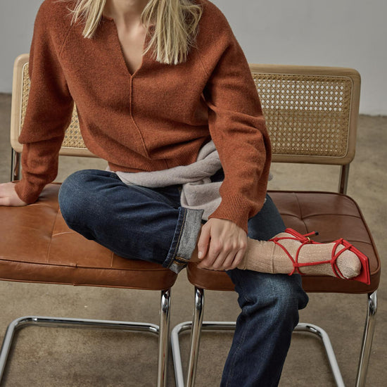 Split Neck Raglan Pullover in color Chutney Image C0