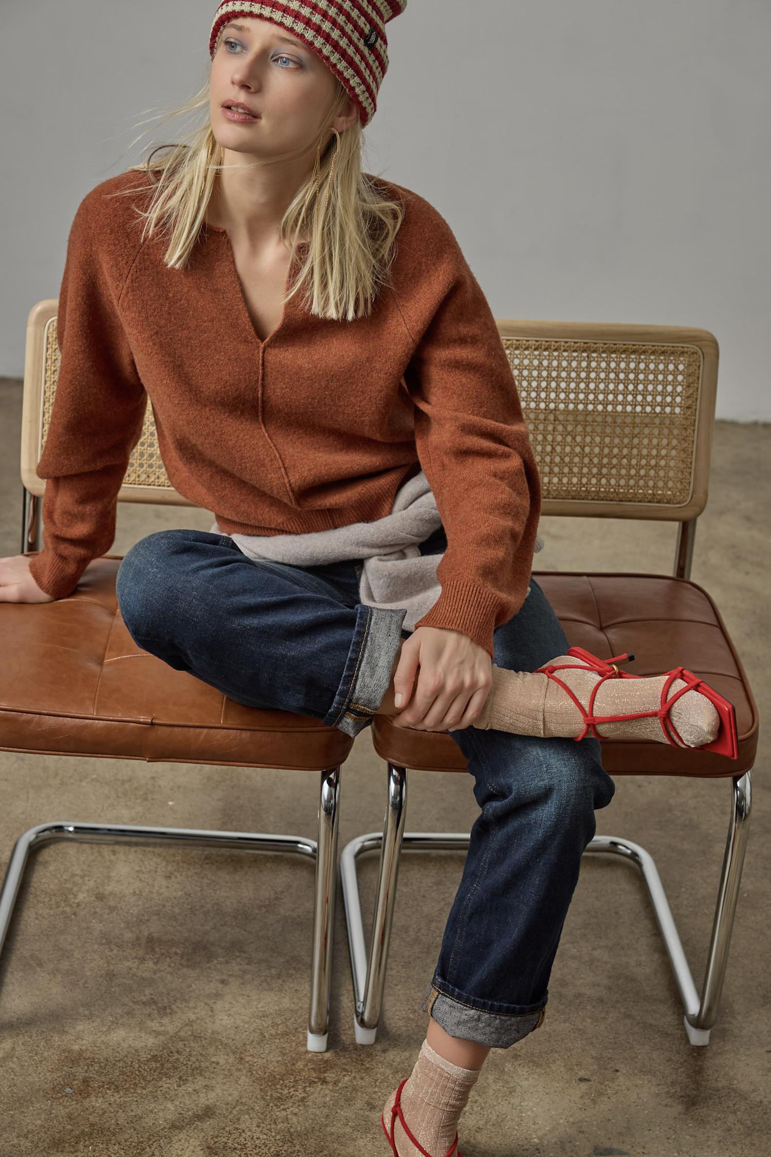 Split Neck Raglan Pullover in color Chutney Image C0