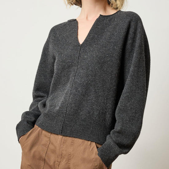 Split Neck Raglan Pullover in color Graphite Image A1