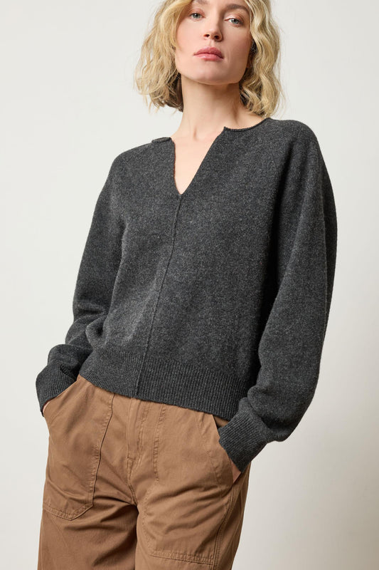 Split Neck Raglan Pullover in color Graphite Image A1