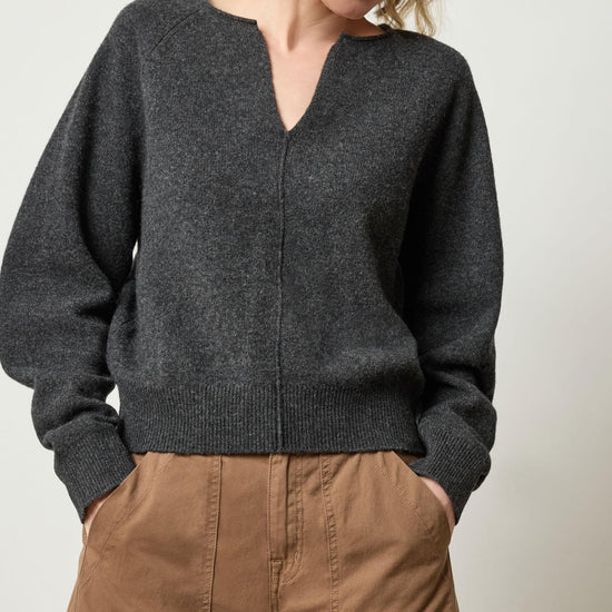 Split Neck Raglan Pullover in color Graphite Image A3