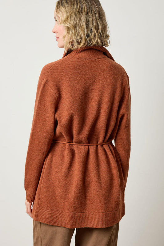 Notch Collar Open Cardigan in color Chutney Image A2