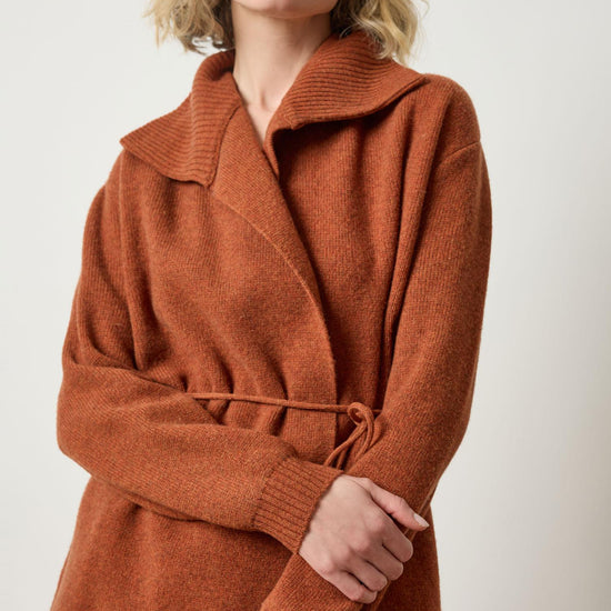 Notch Collar Open Cardigan in color Chutney Image A3