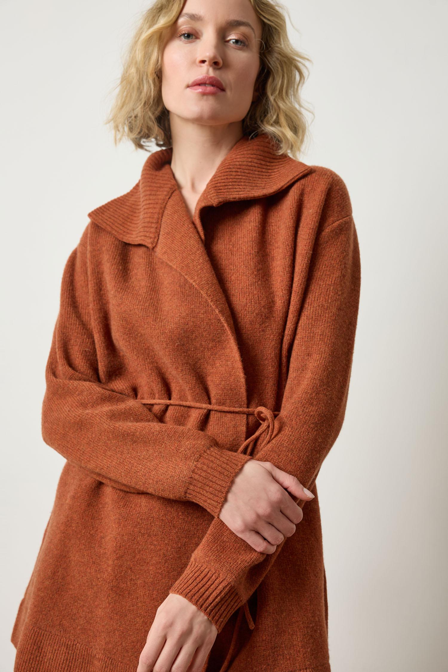 Notch Collar Open Cardigan in color Chutney Image A3