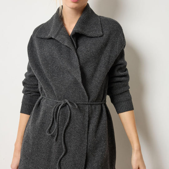 Notch Collar Open Cardigan in color Graphite Image A1