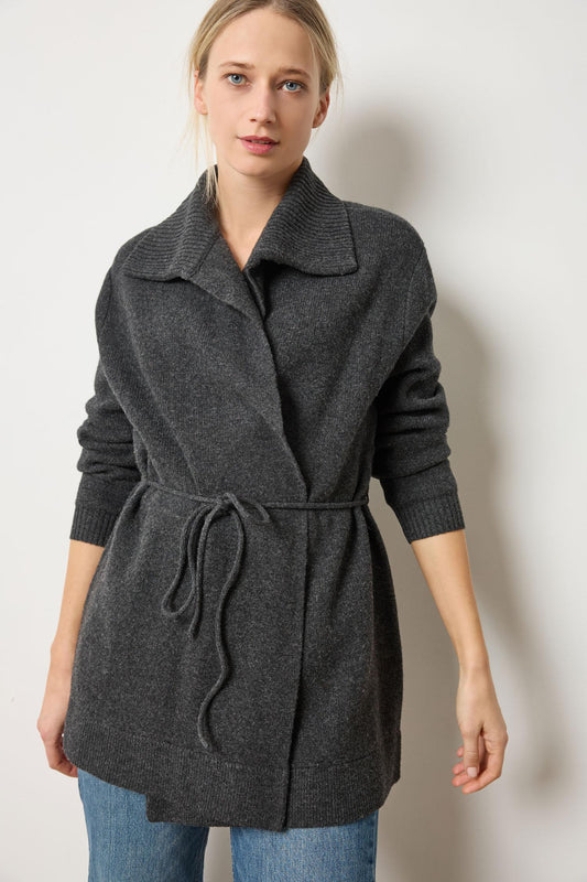 Notch Collar Open Cardigan in color Graphite Image A1
