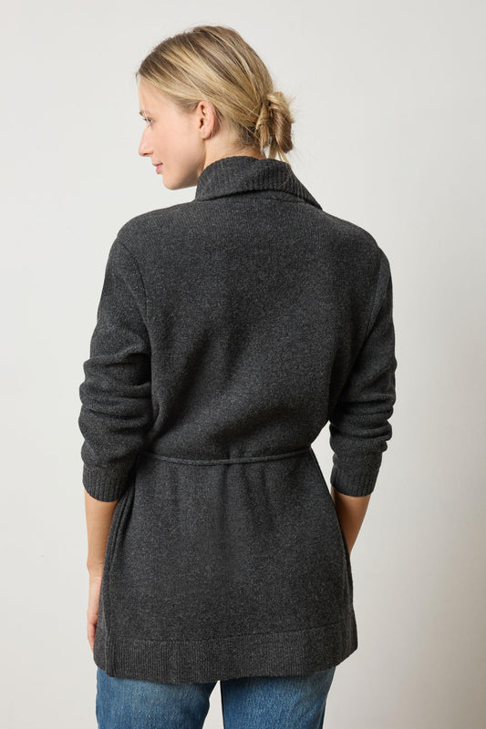 Notch Collar Open Cardigan in color Graphite Image A2