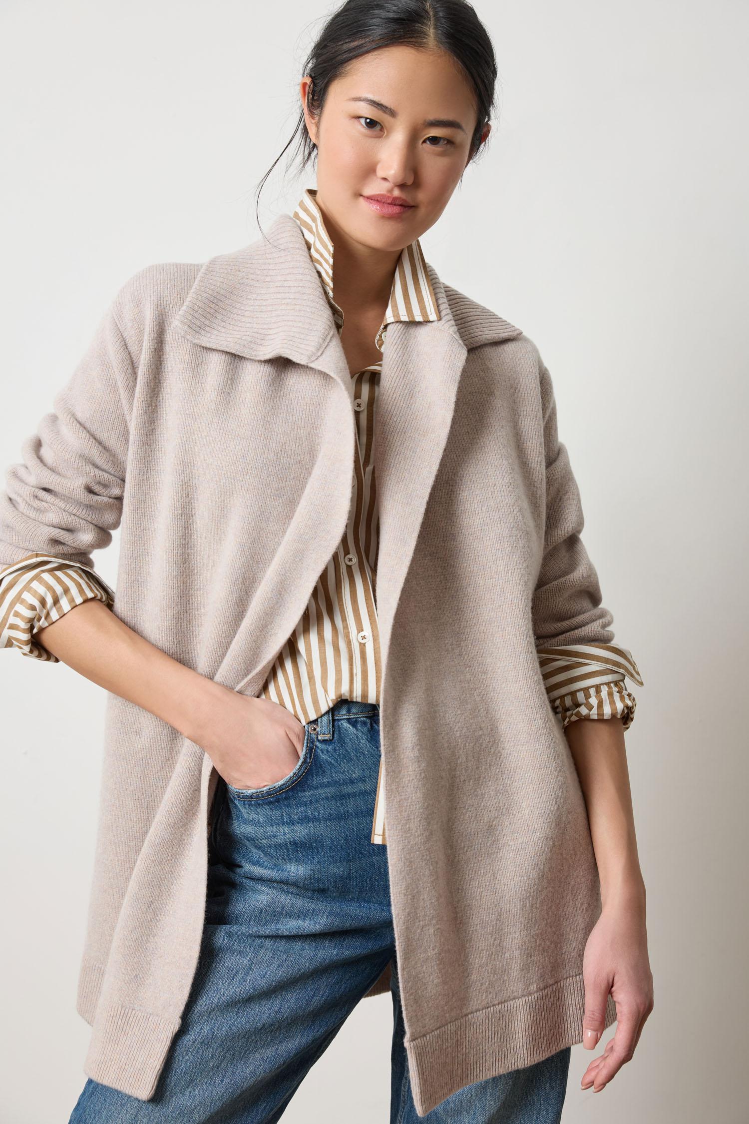Notch Collar Open Cardigan in color Quartz Image A3