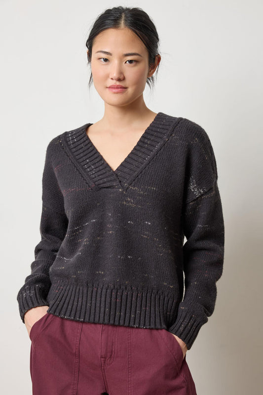 Oversized V-Neck Sweater in color Black Combo Image A1