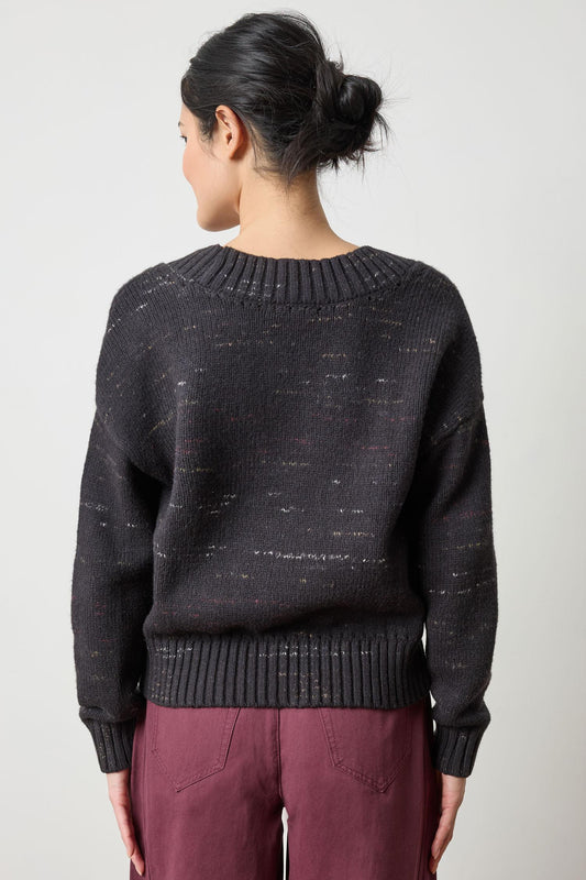 Oversized V-Neck Sweater in color Black Combo Image A2