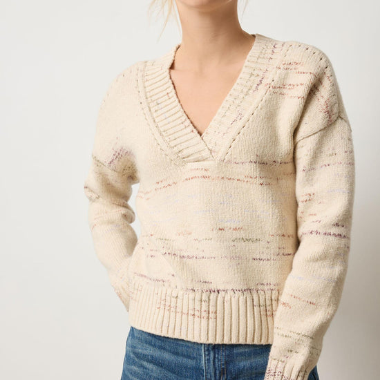Oversized V-Neck Sweater in color Eggshell Combo Image A1