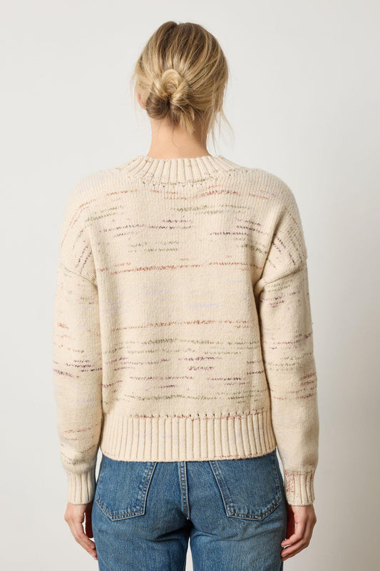 Oversized V-Neck Sweater in color Eggshell Combo Image A3