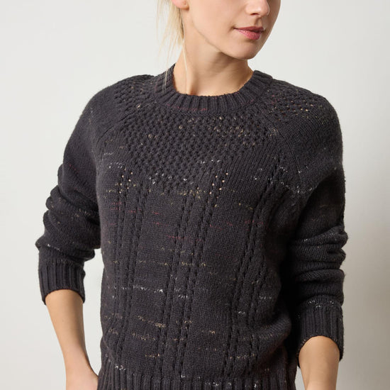 Open Stitch Crewneck Sweater in color Black Combo Image A1