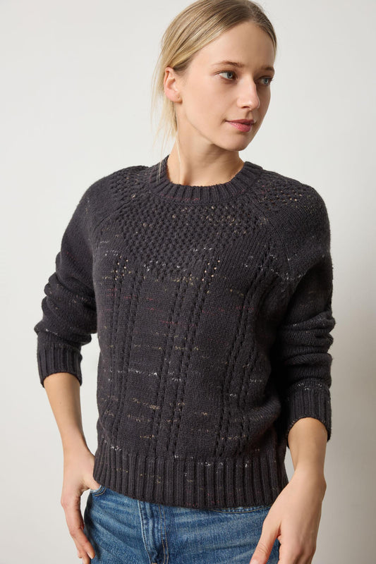 Open Stitch Crewneck Sweater in color Black Combo Image A1