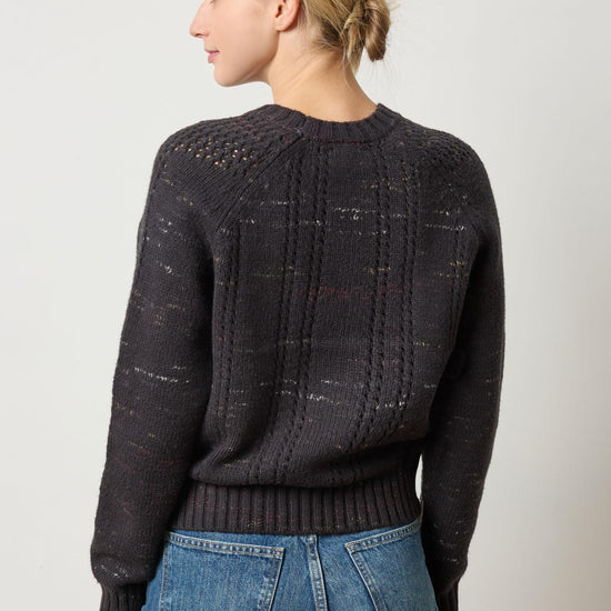 Open Stitch Crewneck Sweater in color Black Combo Image A2