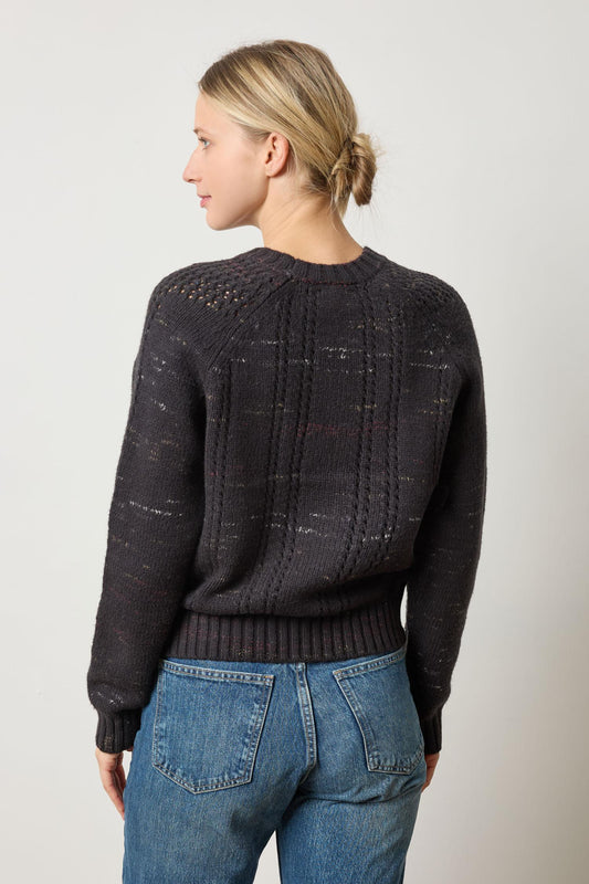 Open Stitch Crewneck Sweater in color Black Combo Image A2