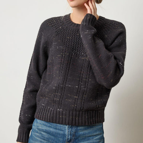 Open Stitch Crewneck Sweater in color Black Combo Image A3