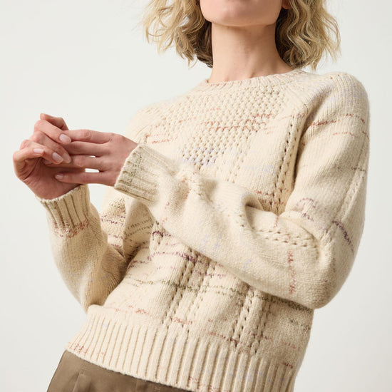 Open Stitch Crewneck Sweater in color Eggshell Combo Image A1