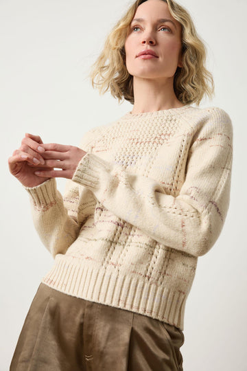 Open Stitch Crewneck Sweater in color Eggshell Combo Image A1