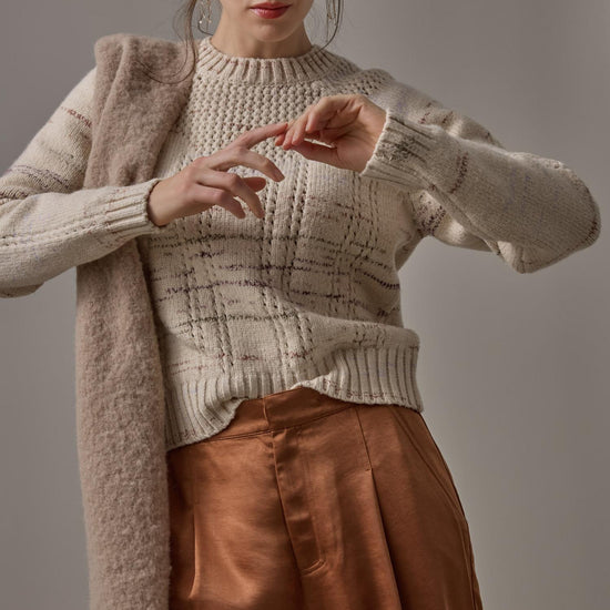 Open Stitch Crewneck Sweater in color Eggshell Combo Image C0
