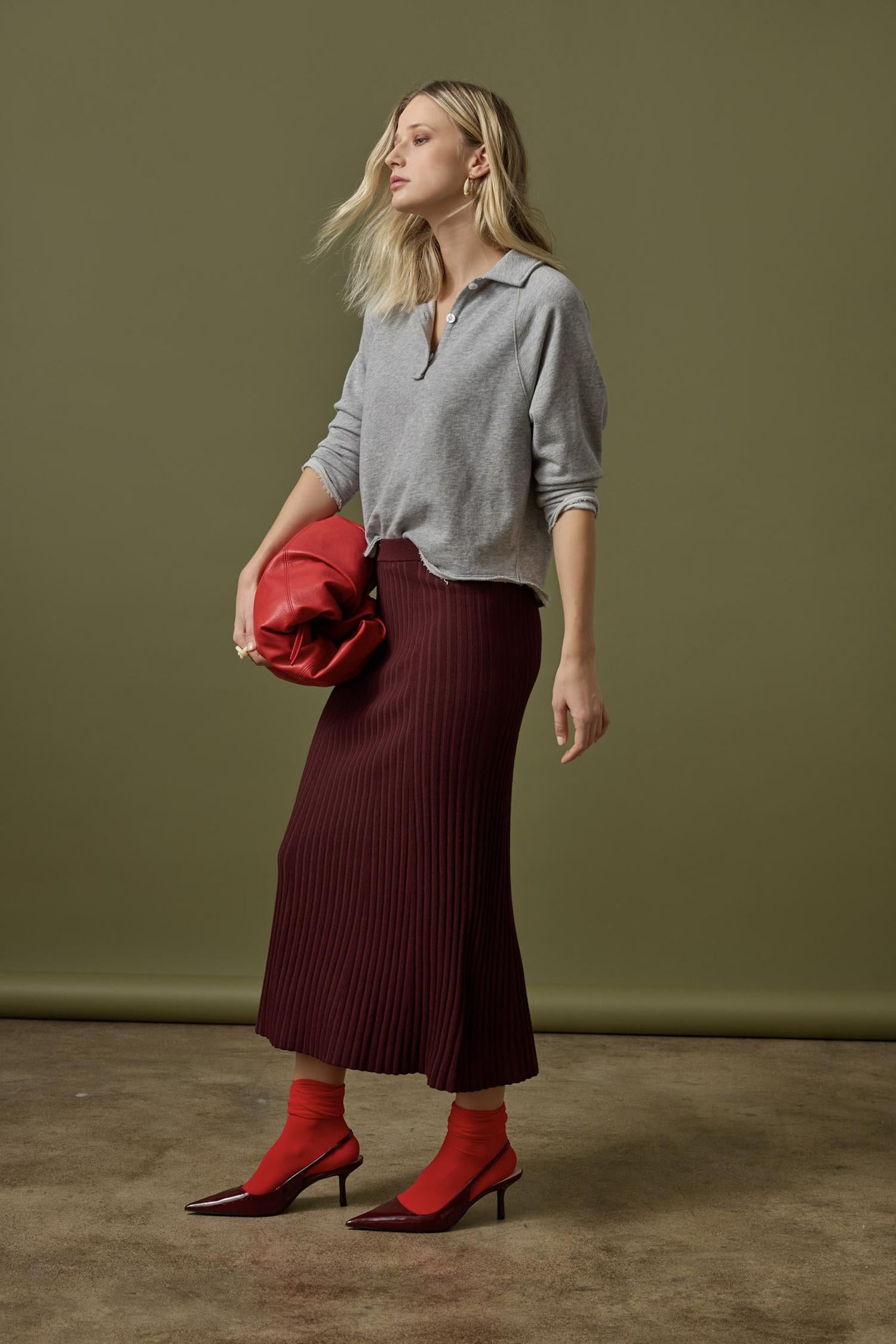 Straight Rib Skirt in color Dark Cherry Image C0
