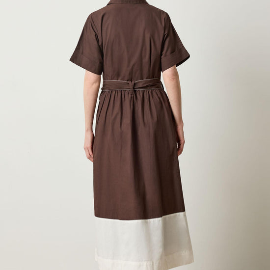 Collared Maxi Shirt Dress Womens Dress Espresso Colorblock A2