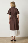 Collared Maxi Shirt Dress Womens Dress Espresso Colorblock A2