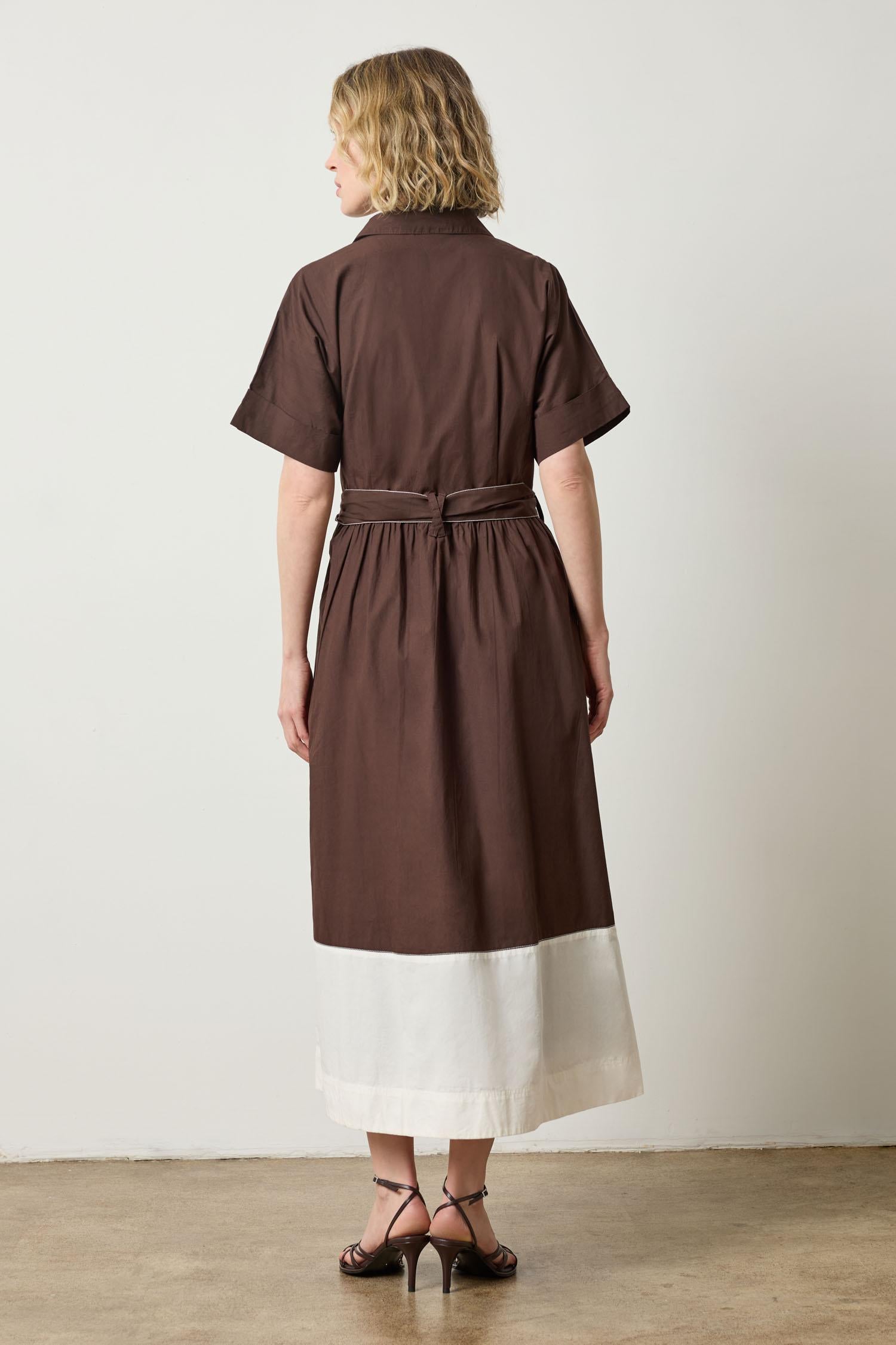 Collared Maxi Shirt Dress Womens Dress Espresso Colorblock A2