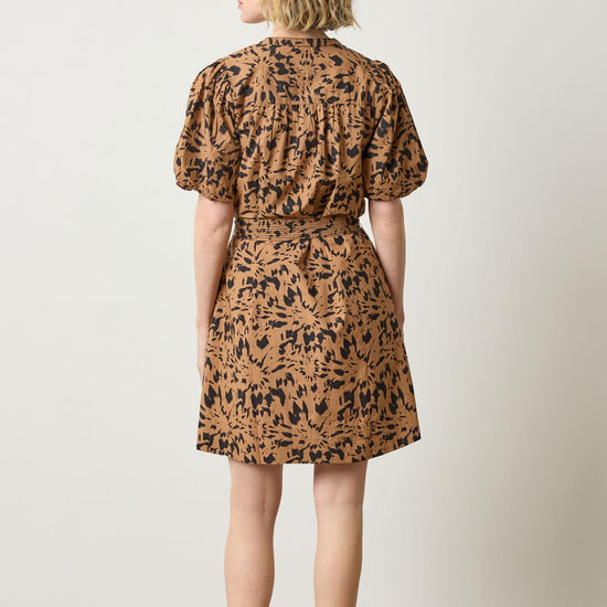 Shirred Sleeve Split Neck Dress in color Animal Floral Image A2