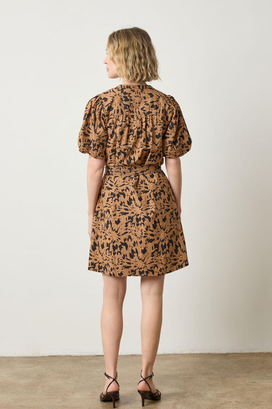 Shirred Sleeve Split Neck Dress in color Animal Floral Image A2