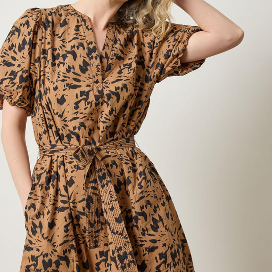 Shirred Sleeve Split Neck Dress in color Animal Floral Image A3