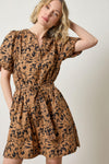 Shirred Sleeve Split Neck Dress in color Animal Floral Image A3