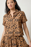 Elastic Cuff Button Down Womens Top Animal Floral A1