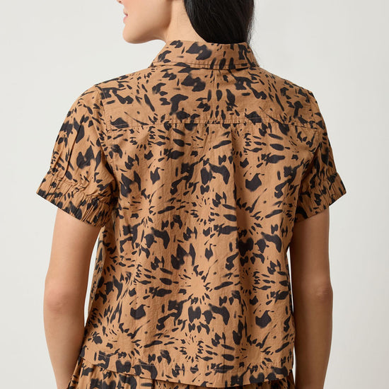 Elastic Cuff Button Down Womens Top Animal Floral A2