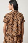 Elastic Cuff Button Down Womens Top Animal Floral A2