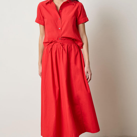 Elastic Cuff Button Down Womens Top Scarlet A0