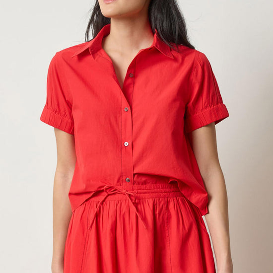 Elastic Cuff Button Down Womens Top Scarlet A1
