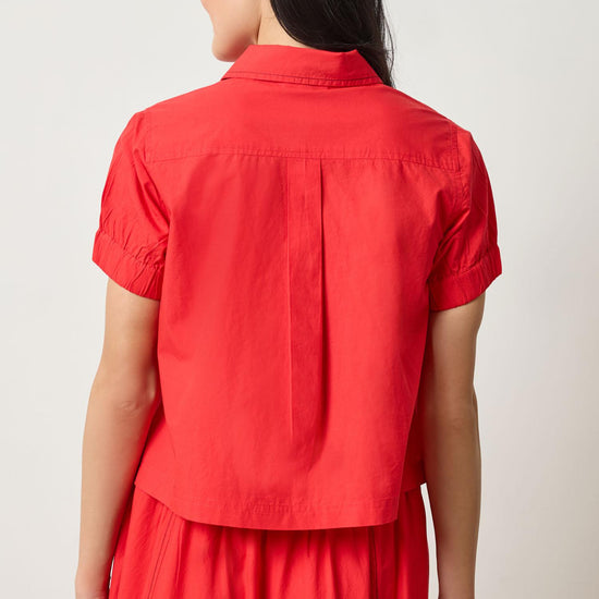 Elastic Cuff Button Down Womens Top Scarlet A2