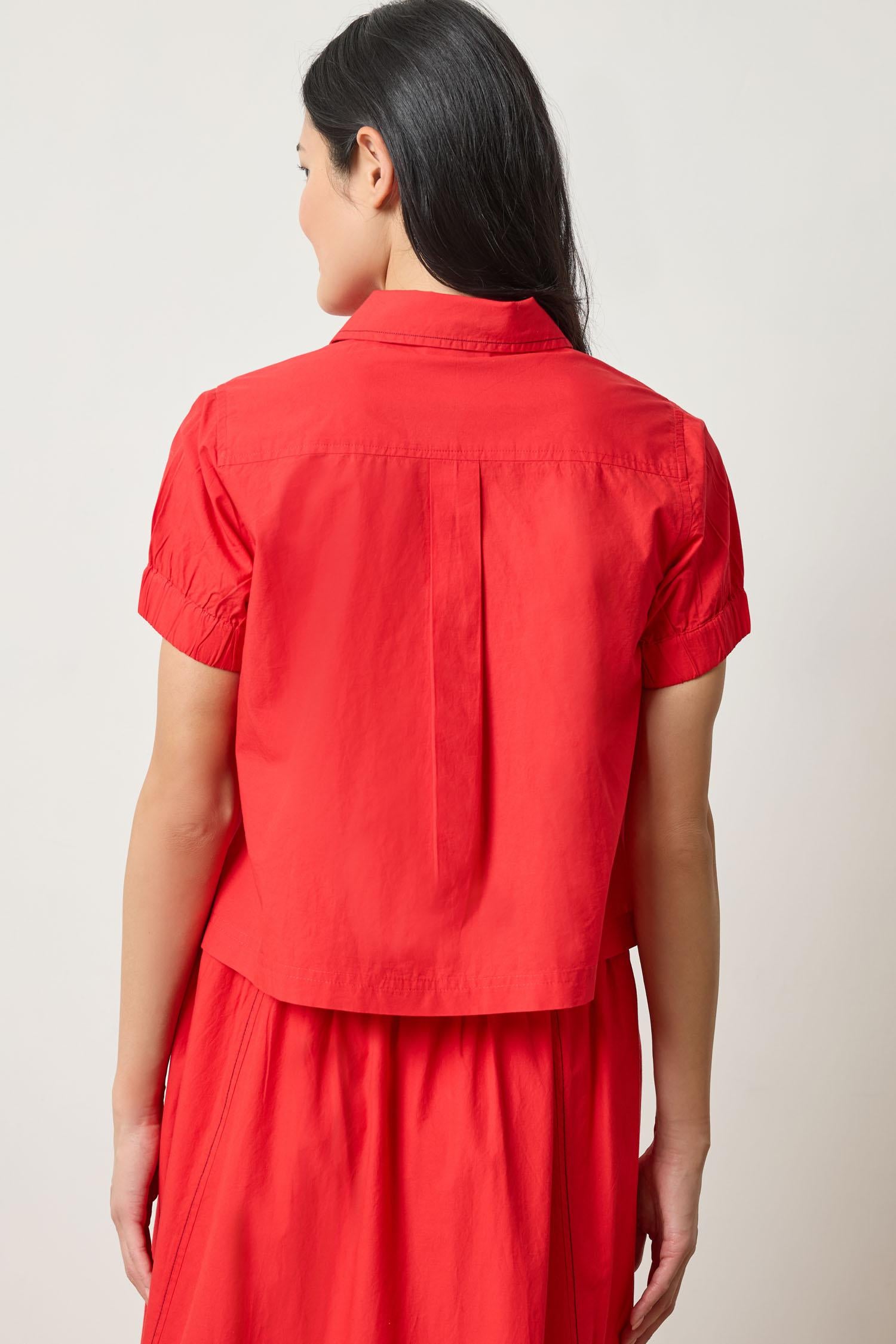 Elastic Cuff Button Down Womens Top Scarlet A2