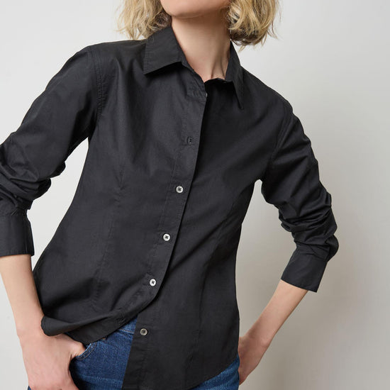 Slim Fit Button Down Womens Top Black A1