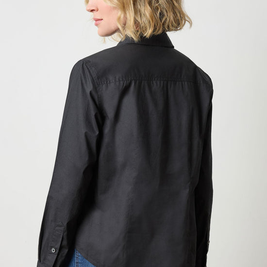 Slim Fit Button Down Womens Top Black A2
