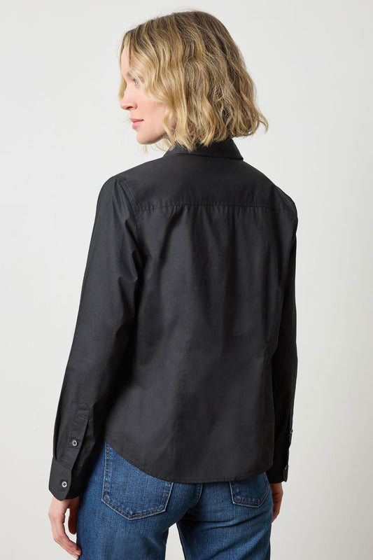 Slim Fit Button Down Womens Top Black A2