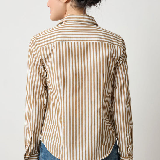 Slim Fit Button Down Womens Top Dijon/Talc Stripe A2