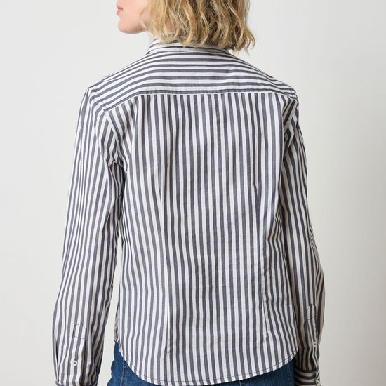 Slim Fit Button Down Womens Top Navy/White Stripe A2