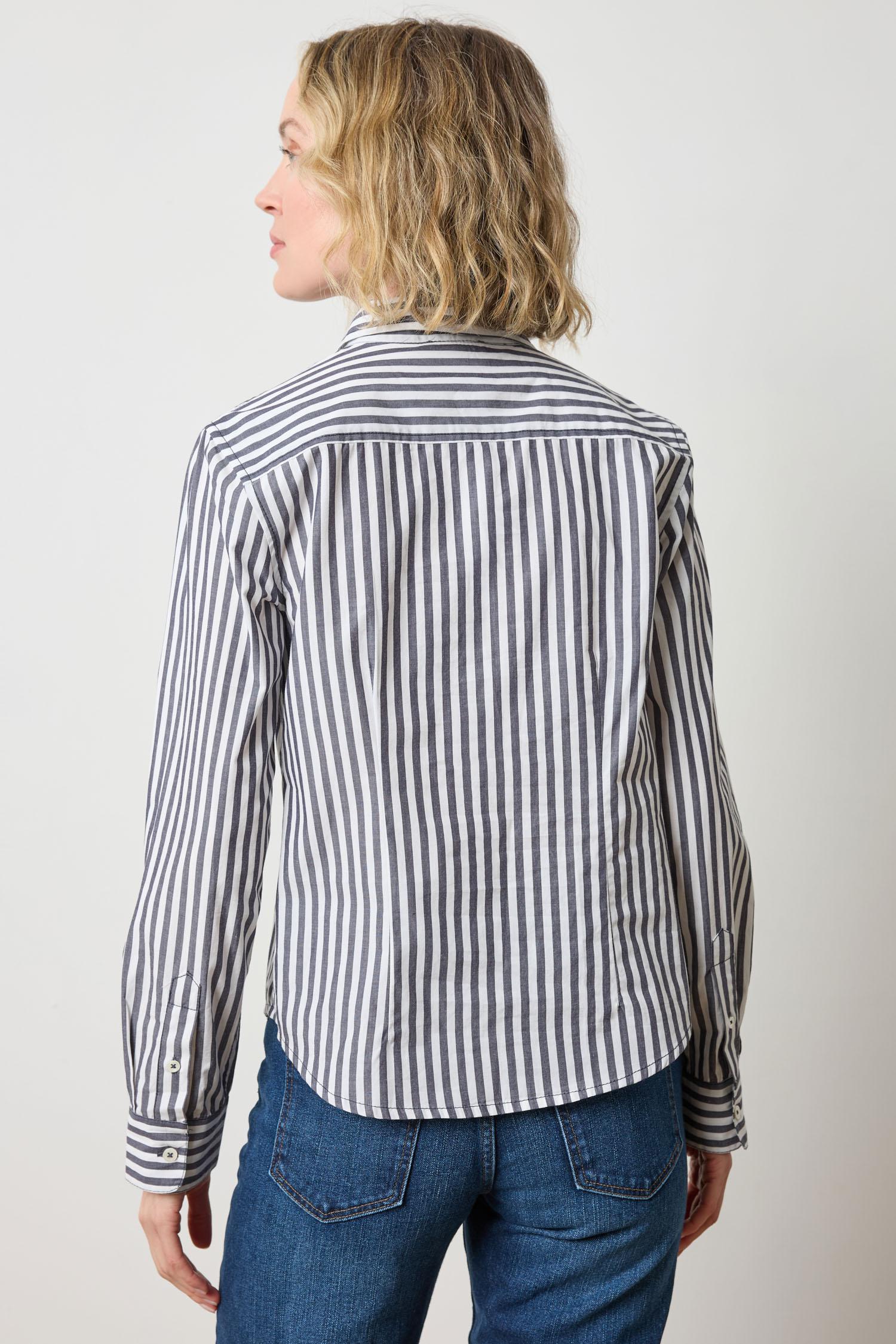 Slim Fit Button Down Womens Top Navy/White Stripe A2
