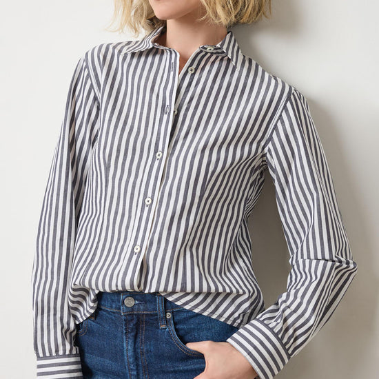 Slim Fit Button Down Womens Top Navy/White Stripe A3