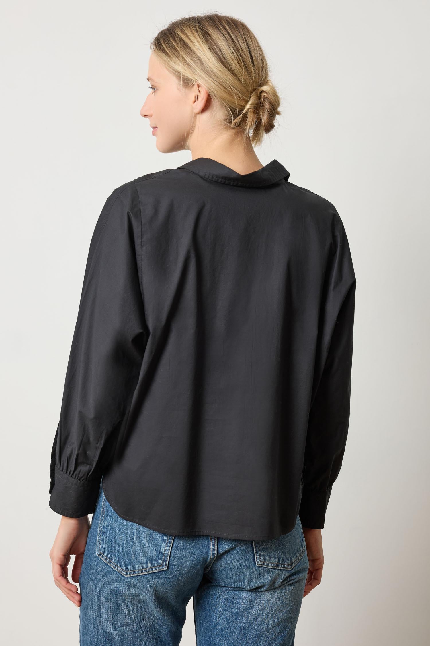 Dolman Sleeve Button Down Shirt Womens Top Black A2