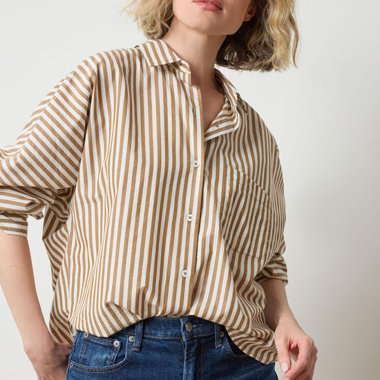 Dolman Sleeve Button Down Shirt Womens Top Dijon/Talc Stripe A1