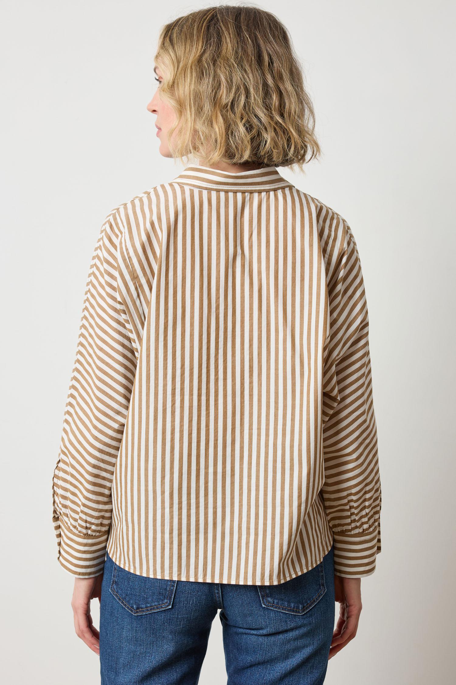 Dolman Sleeve Button Down Shirt Womens Top Dijon/Talc Stripe A2