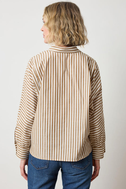 Dolman Sleeve Button Down Shirt in color Dijon/Talc Stripe Image A2